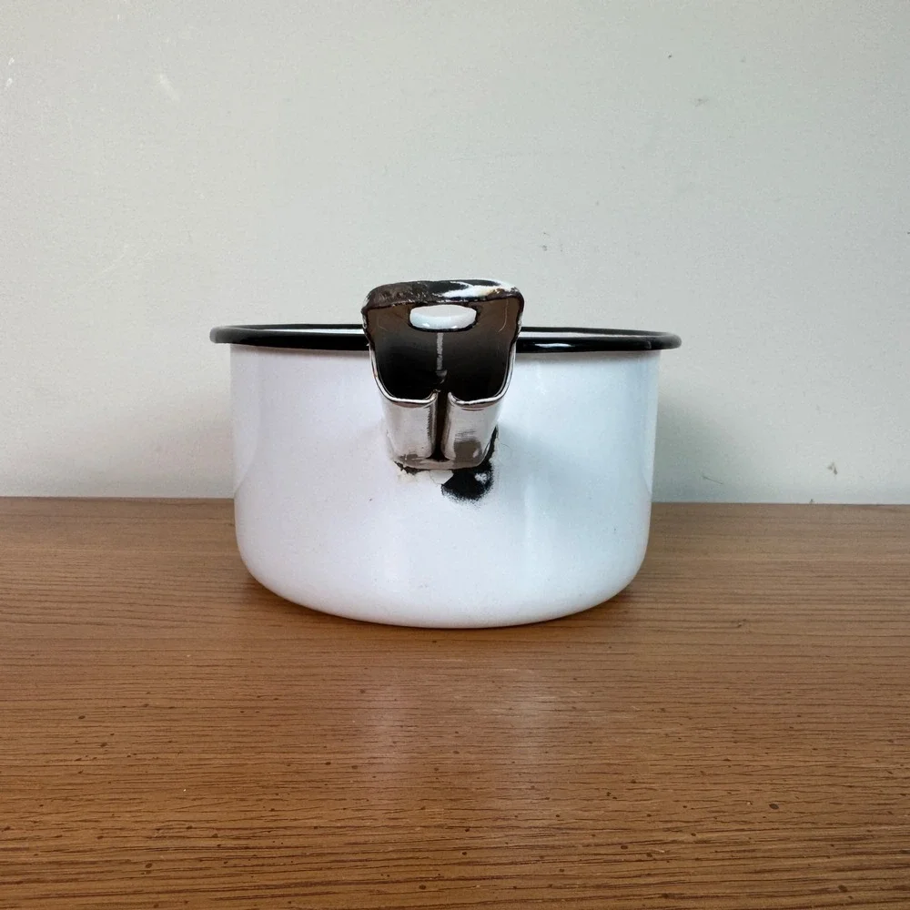 Vintage VPS White Enamelware Saucepan 18cm Black Trim Farmhouse Decor Pot